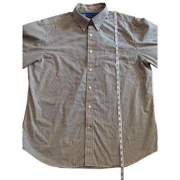 Nautica Men's Top Button Up Long Sleeve Shirt Yellow Blue Striped Pocket XL - Picture 6 of 11